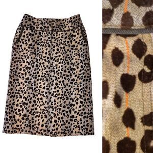 VTG Brown Leopard Velvet Textured High Waist Midi Pencil Skirt Size 6